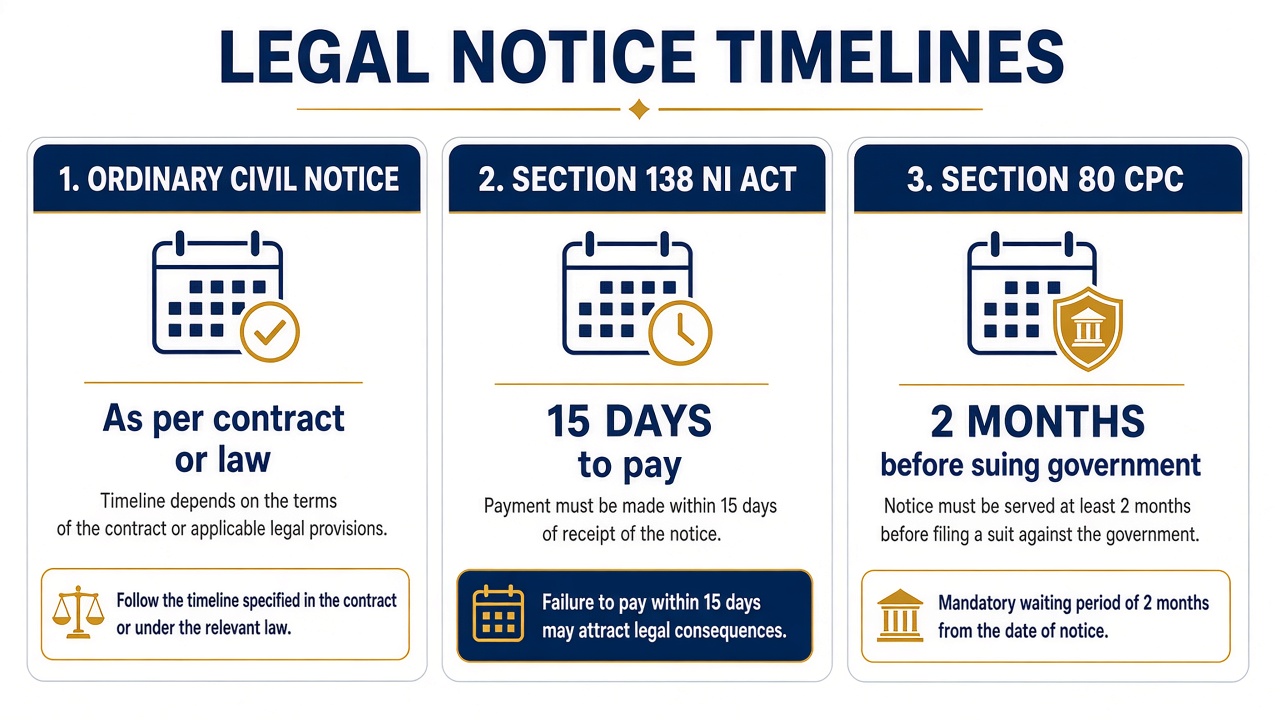 Legal notice timelines under Section 138 NI Act and Section 80 CPC